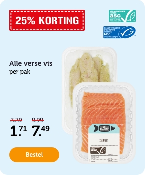 Alle verse vis. Per pak. 25% KORTING