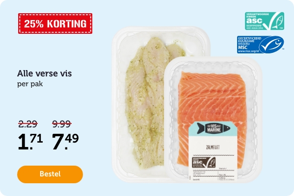 Alle verse vis. Per pak. 25% KORTING