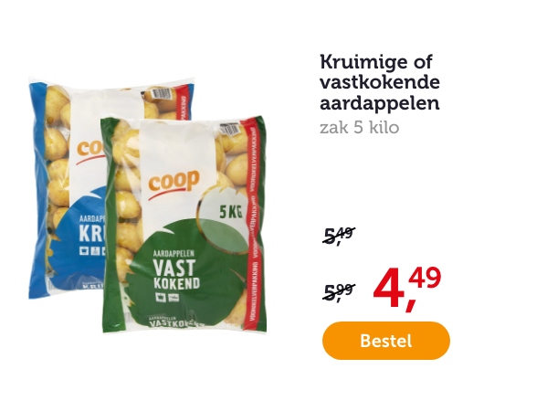 Kruimige of vastkokende aardappelen. Zak 5 kilo.