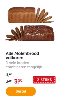 Alle Molenbrood volkoren. Combineren mogelijk. 2 STUKS