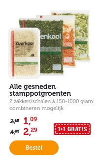 Alle gesneden stamppotgroenten. Combineren mogelijk. 1 + 1 GRATIS