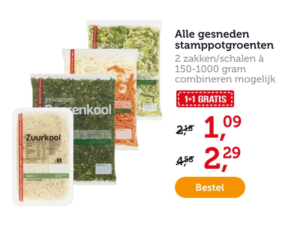 Alle gesneden stamppotgroenten. Combineren mogelijk. 1 + 1 GRATIS