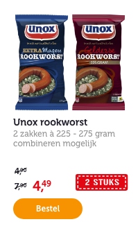 Unox rookworst. Combineren mogelijk. 2 STUKS