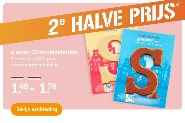 2E HALVE PRIJS | g'woon Chocoladeletters | 2 doosjes á 100 gram combineren mogelijk