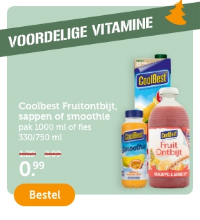 VOORDELIGE VITAMINE | Coolbest Fruitontbijt, sappen of smoothie | pak 1000ml of fles 330/750ml | 0.99 | Bestel 