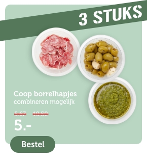 3 STUKS | Coop borrelhapjes combineren mogelijk | 5.- | Bestel