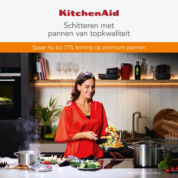 KitchenAid | Schitteren met pannen van topkwaliteit | Spaar nu tot 77% korting op premium pannen