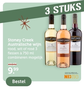 3 STUKS | Stoney Creek Australische wijn | rood, wit of rosé 3 flessen á 750ml combineren mogelijk | 9.99 | Bestel