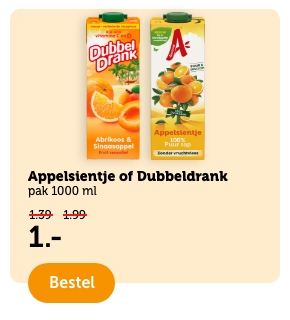 Appelsientje of Dubbeldrank | pak 1000 ml | 1.- | Bestel