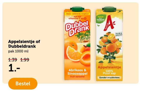 Appelsientje of Dubbeldrank | pak 1000 ml | 1.- | Bestel