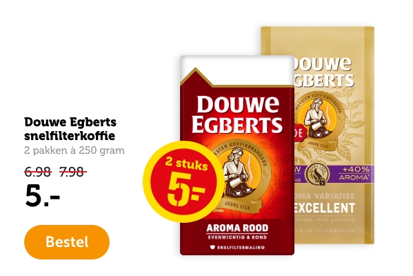 Douwe Egberst snelfilterkoffie | 2 pakken à 250 gram | 5.- | Bestel