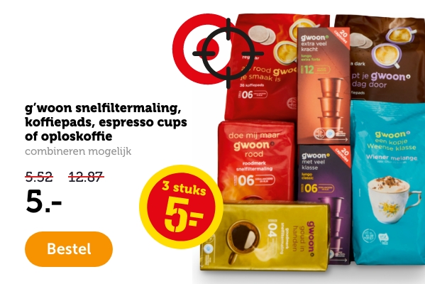 g'woon snelfiltermaling, koffiepads, espresso cups of oploskoffie | combineren mogelijk | 5.- | Bestel