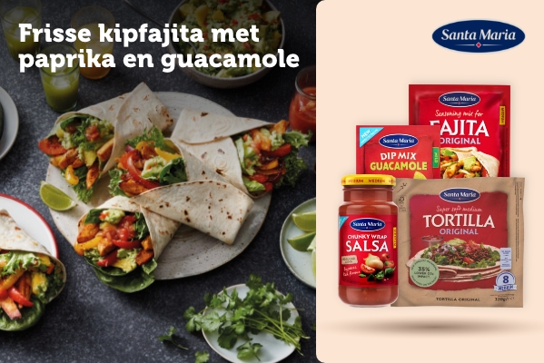 Frisse kipfajita met paprika en guacamole