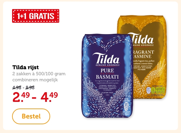 Tilda rijst | 2 zakken à 500/100 gram | combineren mogelijk | 2.49 - 4.49 | Bestel