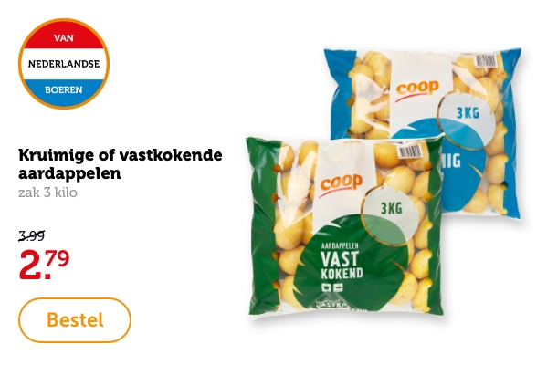 Kruimige of vastkokende aardappelen | zak 3 kilo | 2.79 | Bestel