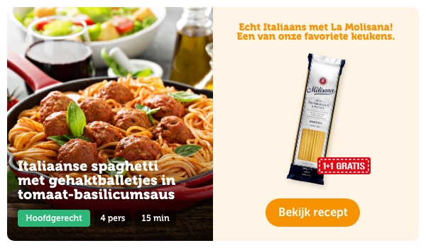 Italiaanse spaghetti met gehaktballetjes in tomaat-basilicumsaus