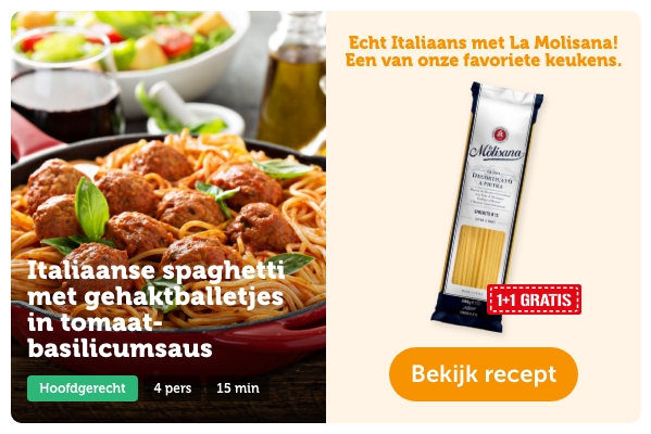 Italiaanse spaghetti met gehaktballetjes in tomaat-basilicumsaus