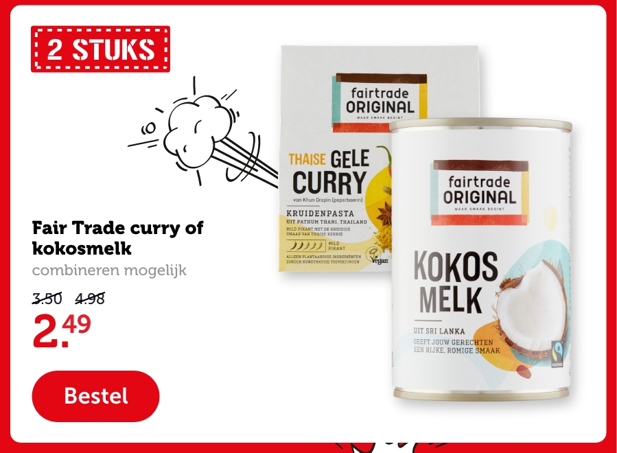 Fair Trade curry of kokosmelk | combineren mogelijk | 2.49 | Bestel