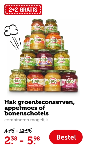 Hak groentenconserven, appelmoes of bonenschotels | combineren mogelijk | 2.38 - 5.98 | Bestel