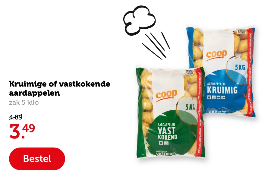 Kruimige of vastkokende aardappelen | zak 5 kilo | 3.49 | Bestel