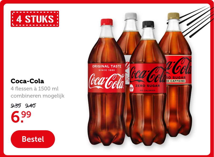 Coca-Cola | 4 flessen à 1500 ml, combineren mogelijk | 6.99 | Bestel