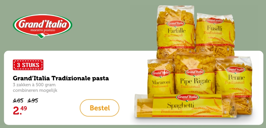 Grand'Italia Tradizionale pasta | 3 zakken à 500 gram | combineren mogelijk | 2.49 | Bestel