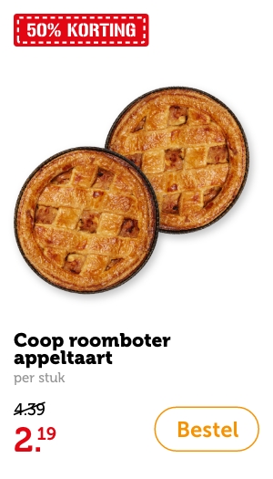 Coop roomboter appeltaart, per stuk. Van 4.39 voor 2.19