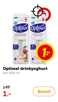 Optimel drinkyoghurt, pak 1000 ml. Van 1.59 voor 1.-