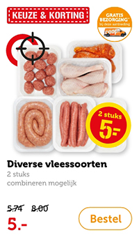 Diverse vleessoorten. 2 stuks, combineren mogelijk. Van 5.74/8.00 voor 5.-