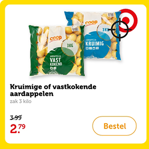 Kruimige of vastkokende aardappelen, zak 3 kilo. Van 3.99 voor 2.79