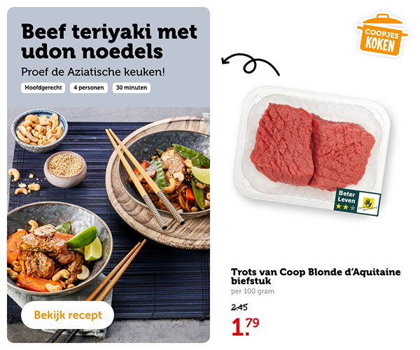 Beef teriyaki met udon noedels. Bekijk recept.