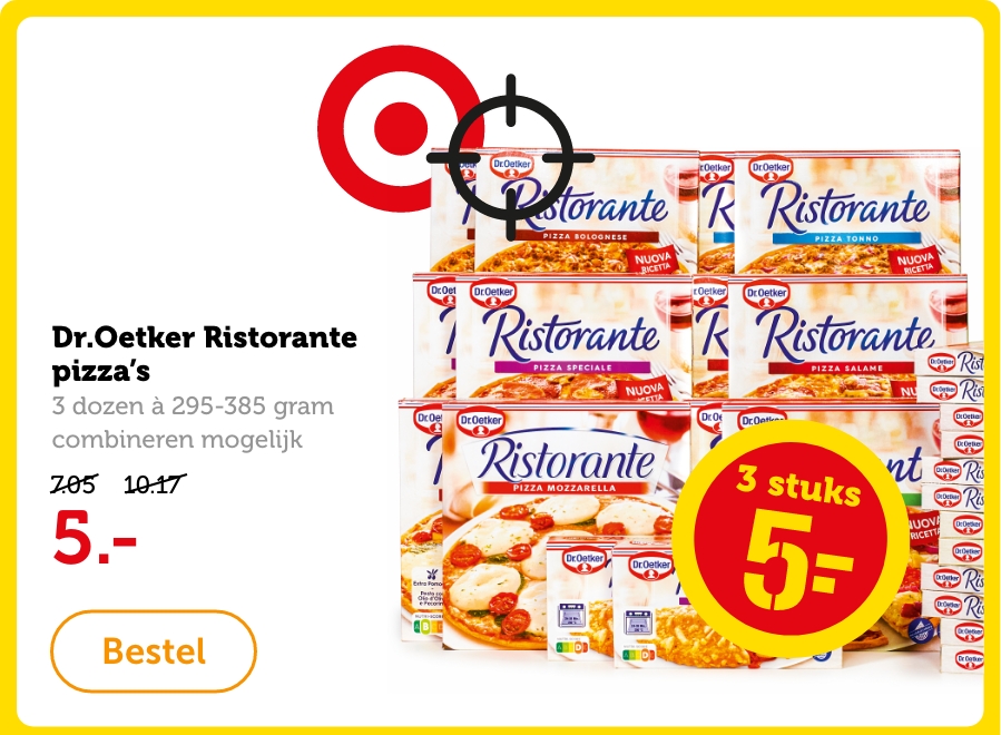 Dr. Oetker Ristorante pizza's, 3 dozen à 295-385 gram, combineren mogelijk. Van 7.05/10.17 voor 5.-