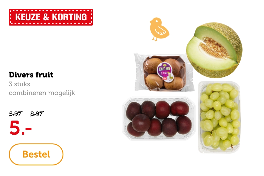 Divers fruit, 3 stuks, combineren mogelijk. Van 5.97/8.97 voor 5.-