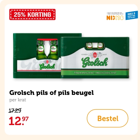 Grolsch pils of pils beugel, per krat. Van 17.29 voor 12.97