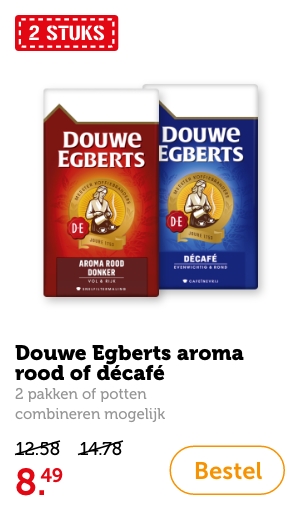 Douwe Egberts aroma rood of décafé, 2 pakken, combineren mogelijk. Van 12.58/14.78 voor 8.49