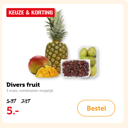 Divers fruit, 3 stuks, combineren mogelijk. Van 5.37/7.17 voor 5.-