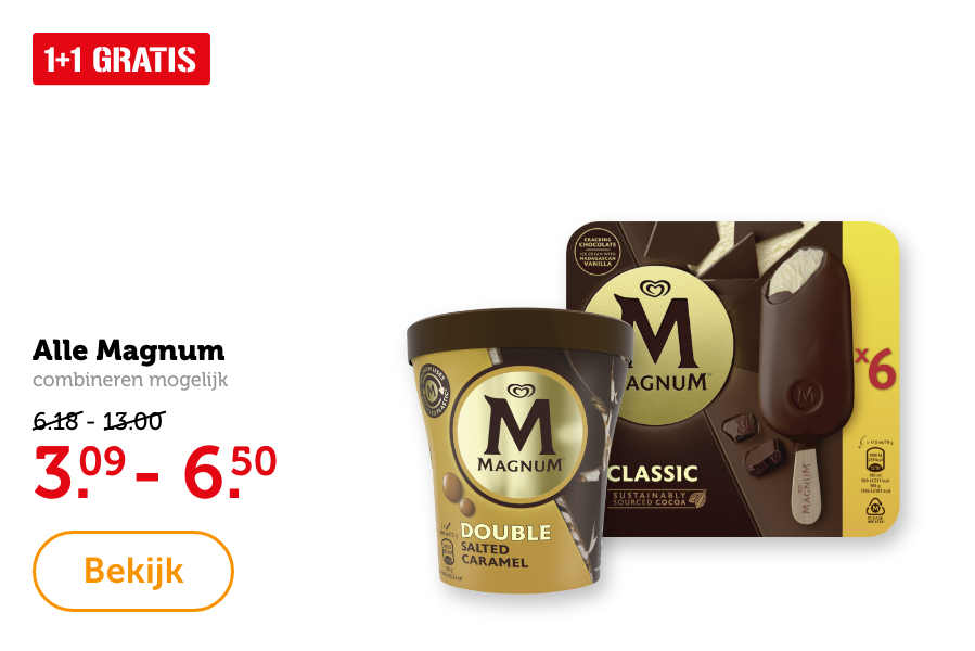 Alle Magnum, combineren mogelijk. 1+1 GRATIS