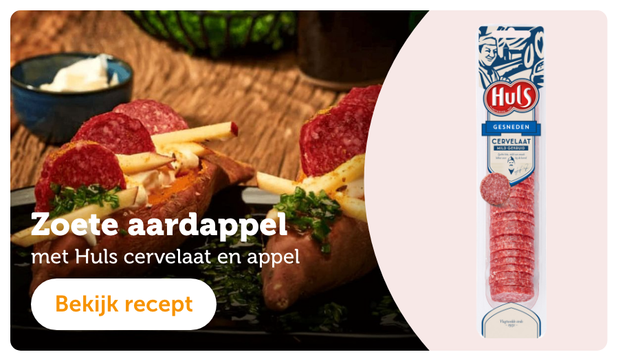 Zoete aardappel met Huls cervelaat en appel