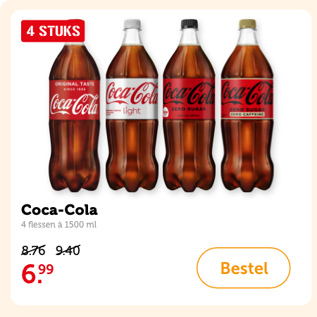 Coca-Cola, 4 flessen à 1500 ml. Van 8.76/9.40 voor 6.99