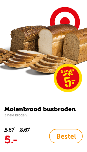 Molenbrood busbroden, 3 hele broden. Van 5.67/8.07 voor 5.-