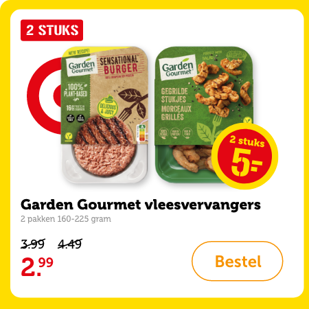 Garden Gourmet vleesvervangers, 2 pakken 160-225 gram. Van 3.99/4.49 voor 2.99