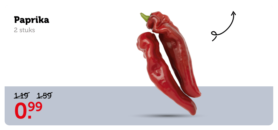 Paprika, 2 stuks. Van 1.19/1.59 voor 0.99