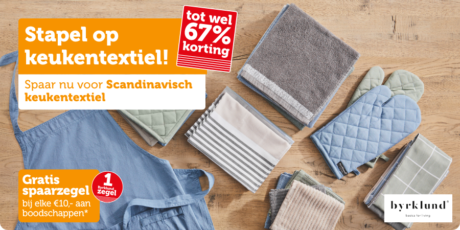 Stapel op keukentextiel! Spaar nu voor Scandinavisch keukentextiel.