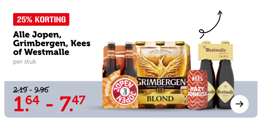 Alle Jopen, Grimbergen, Kees of Westmalle, per stuk. 25% KORTING.