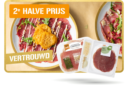 Rundercarpaccio met truffeldressing en een kaaskoekje