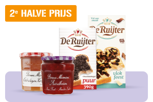 De Ruijter chocohagel of -vlokken of Bonne Maman jam