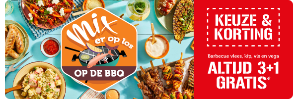 KEUZE & KORTING. Barbecue vlees, kip, vis en vega. ALTIJD 3+1 GRATIS*