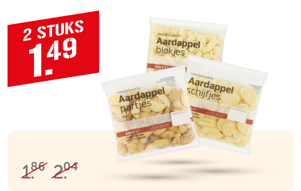 Aardappelblokjes, -partjes of -schijfjes