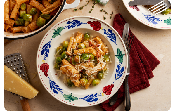 Rigatoni met geroosterde spruitjes