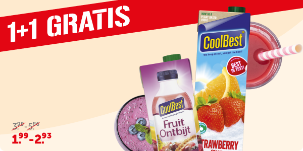 CoolBest sappen of Fruitontbijt, 2 pakken à 750-1000 ml, nu 1+1 GRATIS!